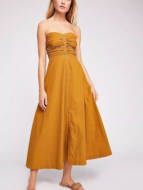 Free People Isha Tube Button-Front Midi Dress Black Size XS